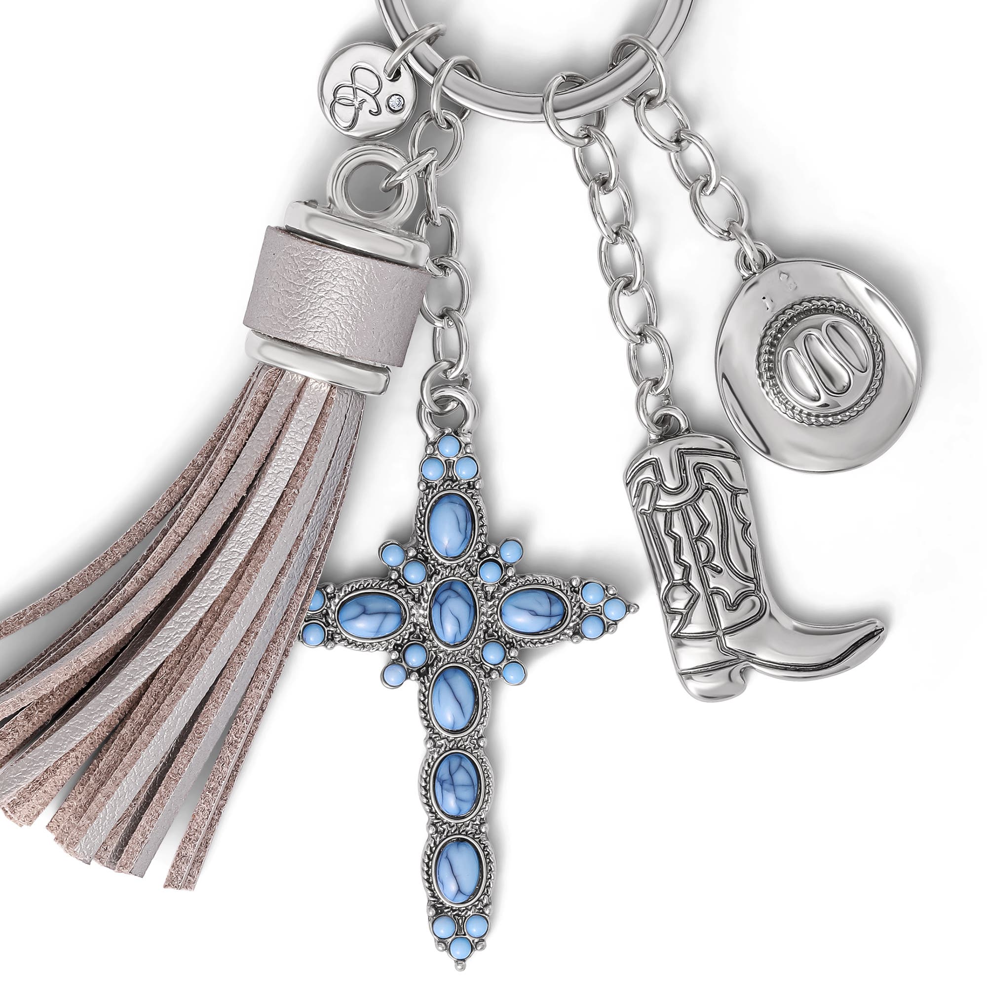 Jessica Simpson Western Cross & Tassel Charm Keychain, Alternate, color, Silver/Turquoise