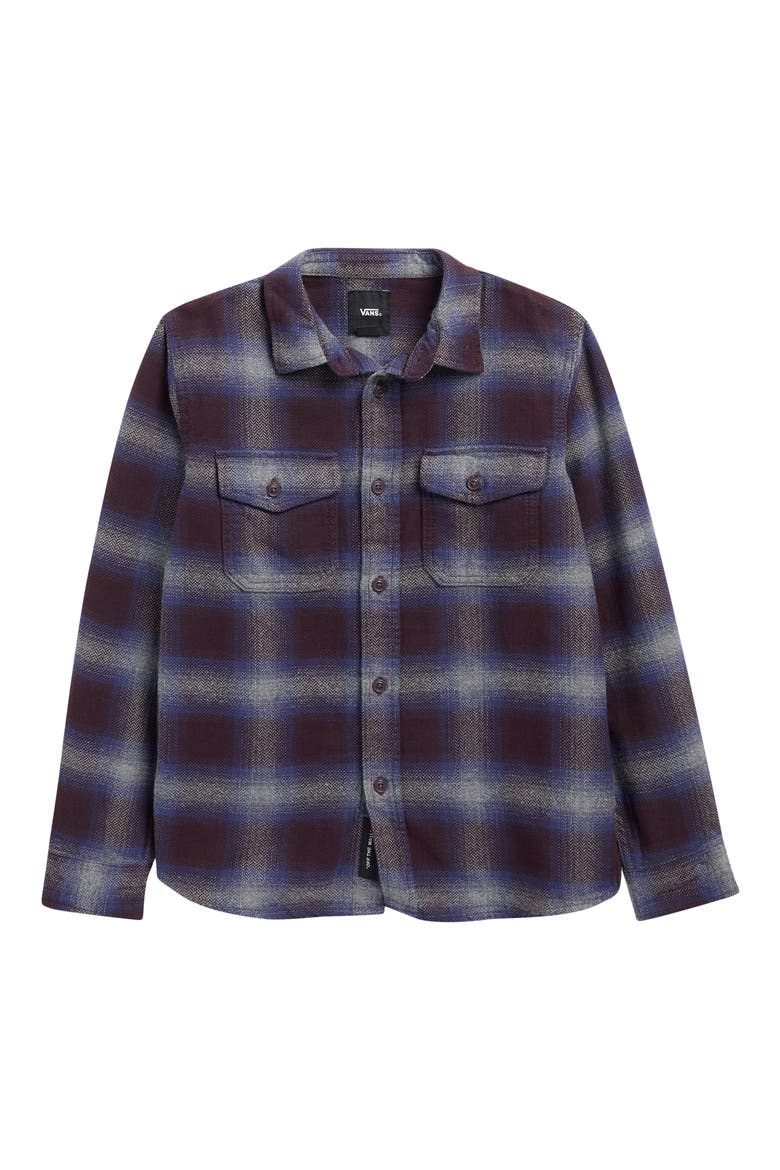 Kids' Bixby Plaid Flannbel Button-Up Shirt, Main, color, DARK PORT/PEWTER HEATHER