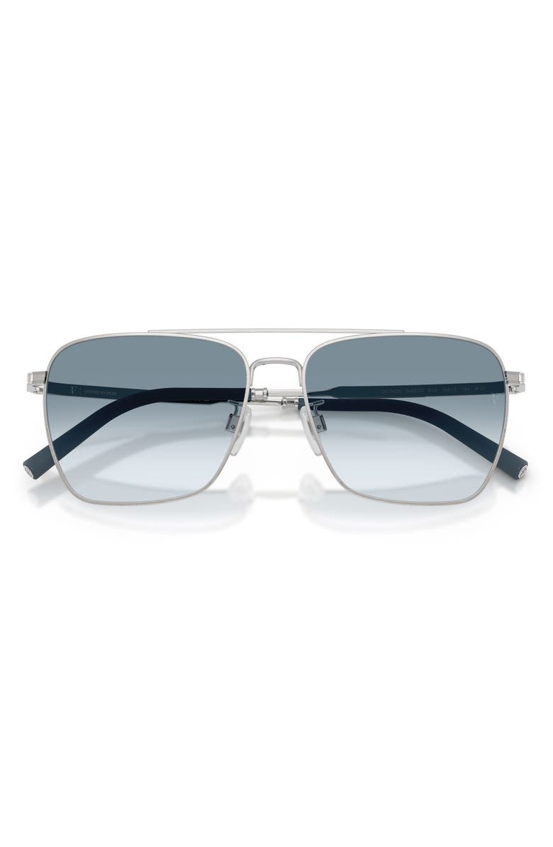 Oliver Peoples x Roger Federer R-15 56mm Polarized Square Sunglasses, Alternate, color, Brushed Silver / Sky Gradient