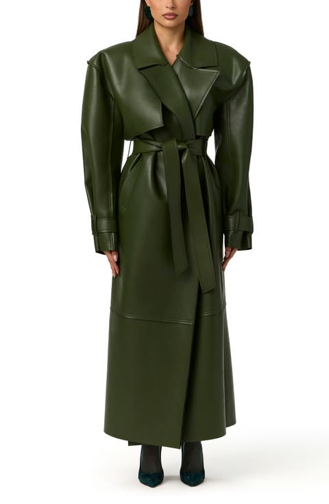 Faux Leather Trench Coat
