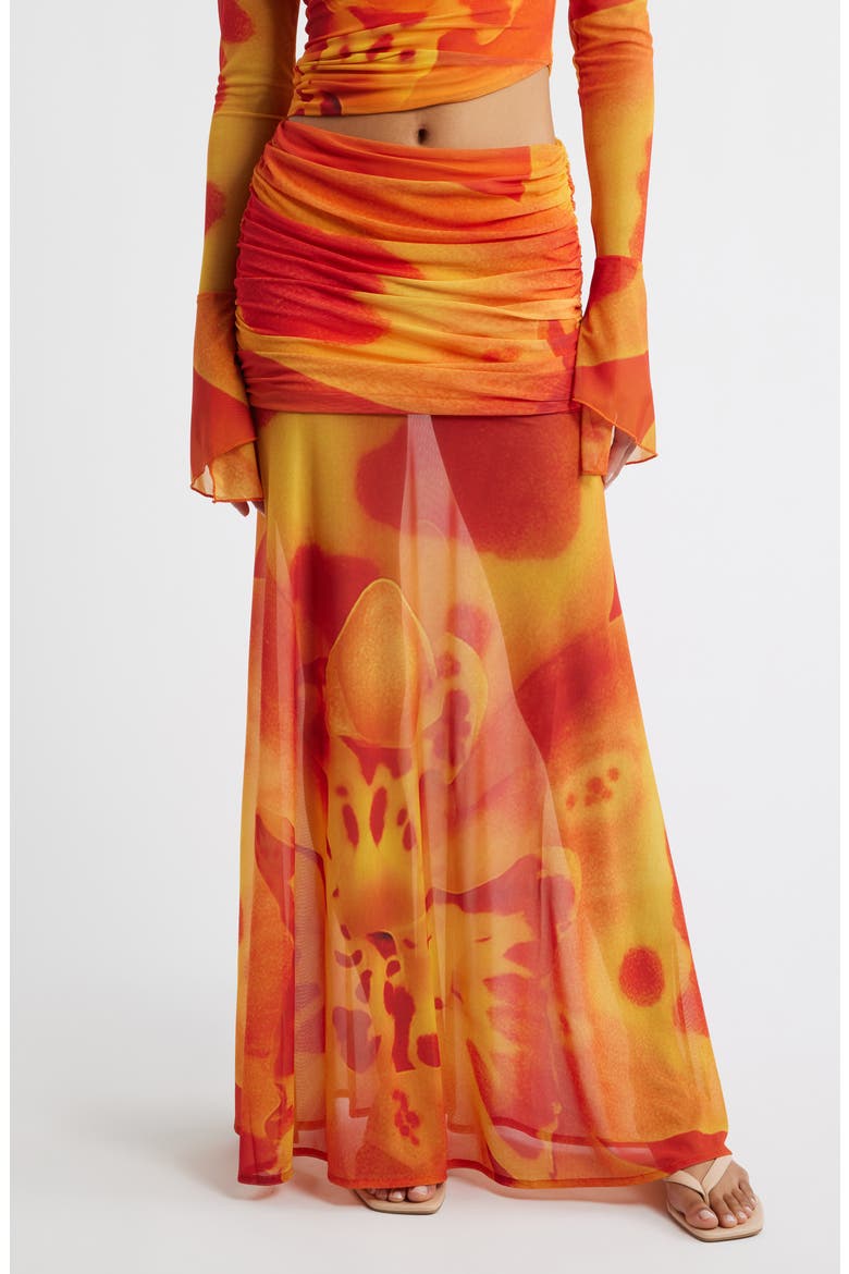 Susurro Print Semi Sheer Maxi Skirt, Main, color, PEACH