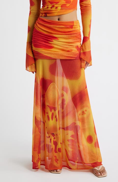 Susurro Print Semi Sheer Maxi Skirt