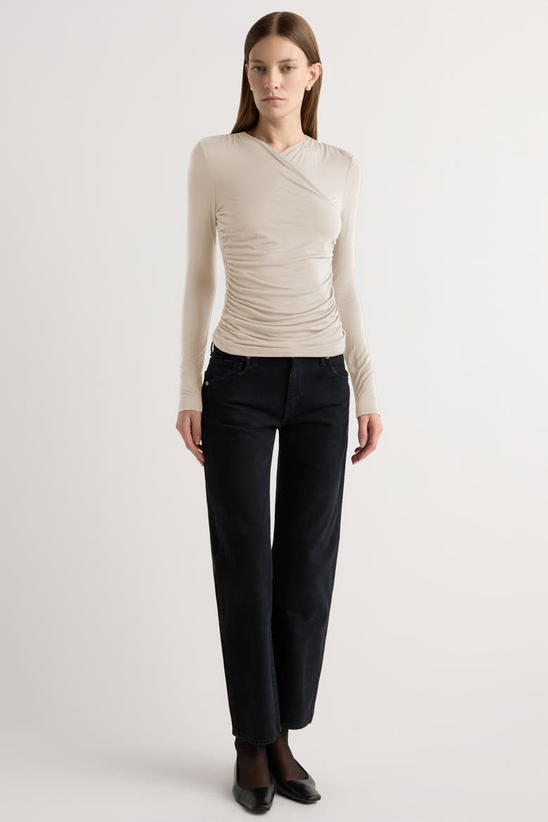 Lilou Wrap-Neck Long-Sleeve Tee, Alternate, color, Pampas