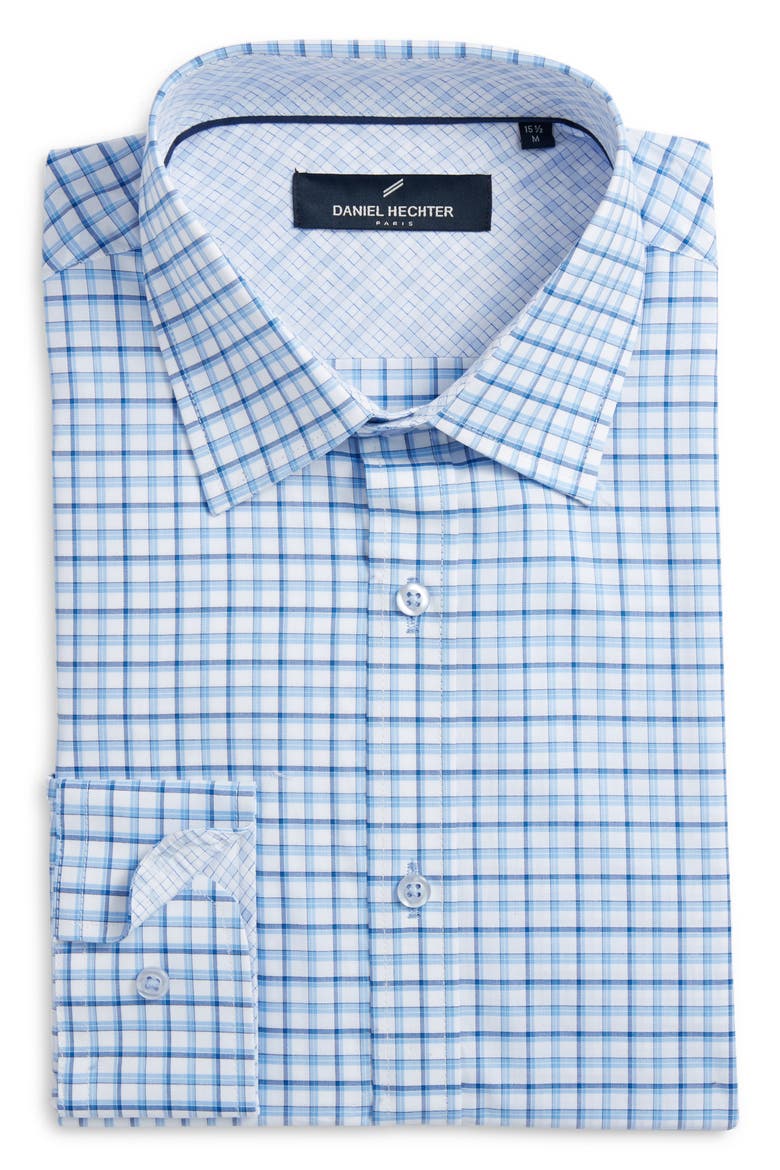 Trim Fit Plaid Dress Shirt, Alternate, color, NAVY