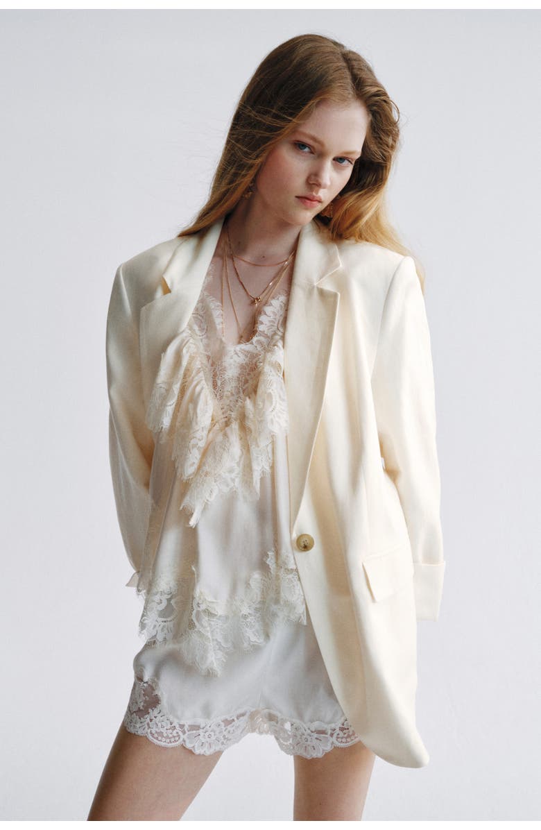 H&M Linen-blend Blazer, Alternate, color, Cream