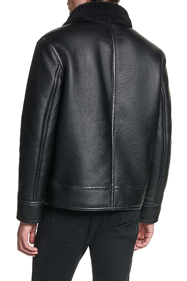Faux Shearling Collar Faux Leather Aviator Jacket, Alternate, color, BLACK