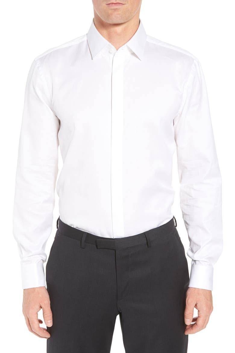 Myron Sharp Fit Tuxedo Shirt, Main, color, WHITE