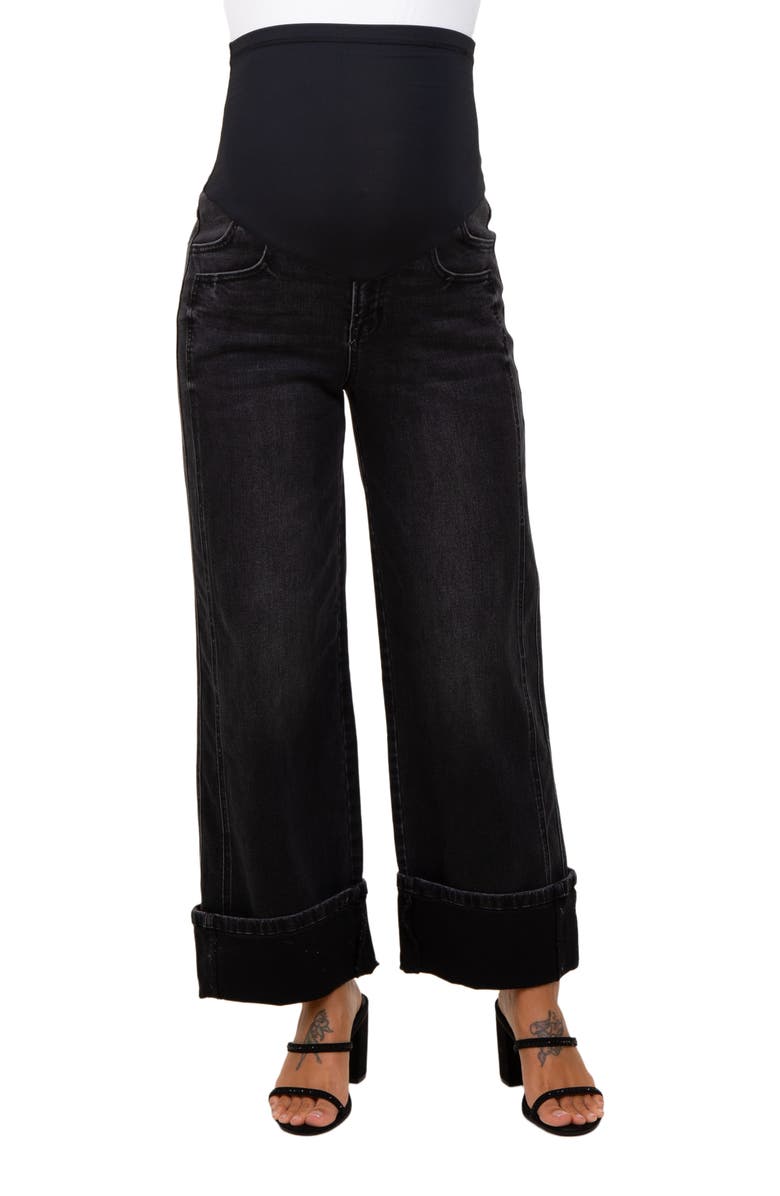 PinkBlush Cuffed Relaxed Wide Leg Maternity Jeans, Alternate, color, Black