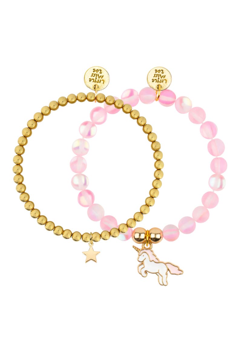 Unicorn Glass Moonstone and Delicate Gold Bracelet Set, Main, color, Pink