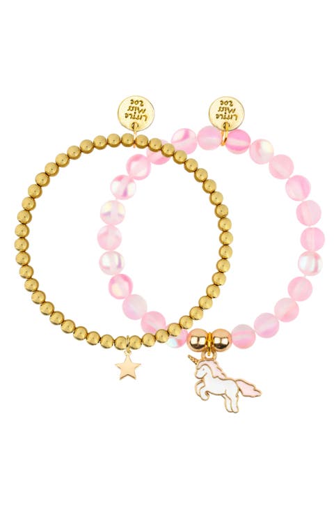 Unicorn Glass Moonstone and Delicate Gold Bracelet Set
