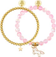 Little Miss Zoe Unicorn Glass Moonstone and Delicate Gold Bracelet Set