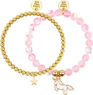 Little Miss Zoe Unicorn Glass Moonstone and Delicate Gold Bracelet Set
