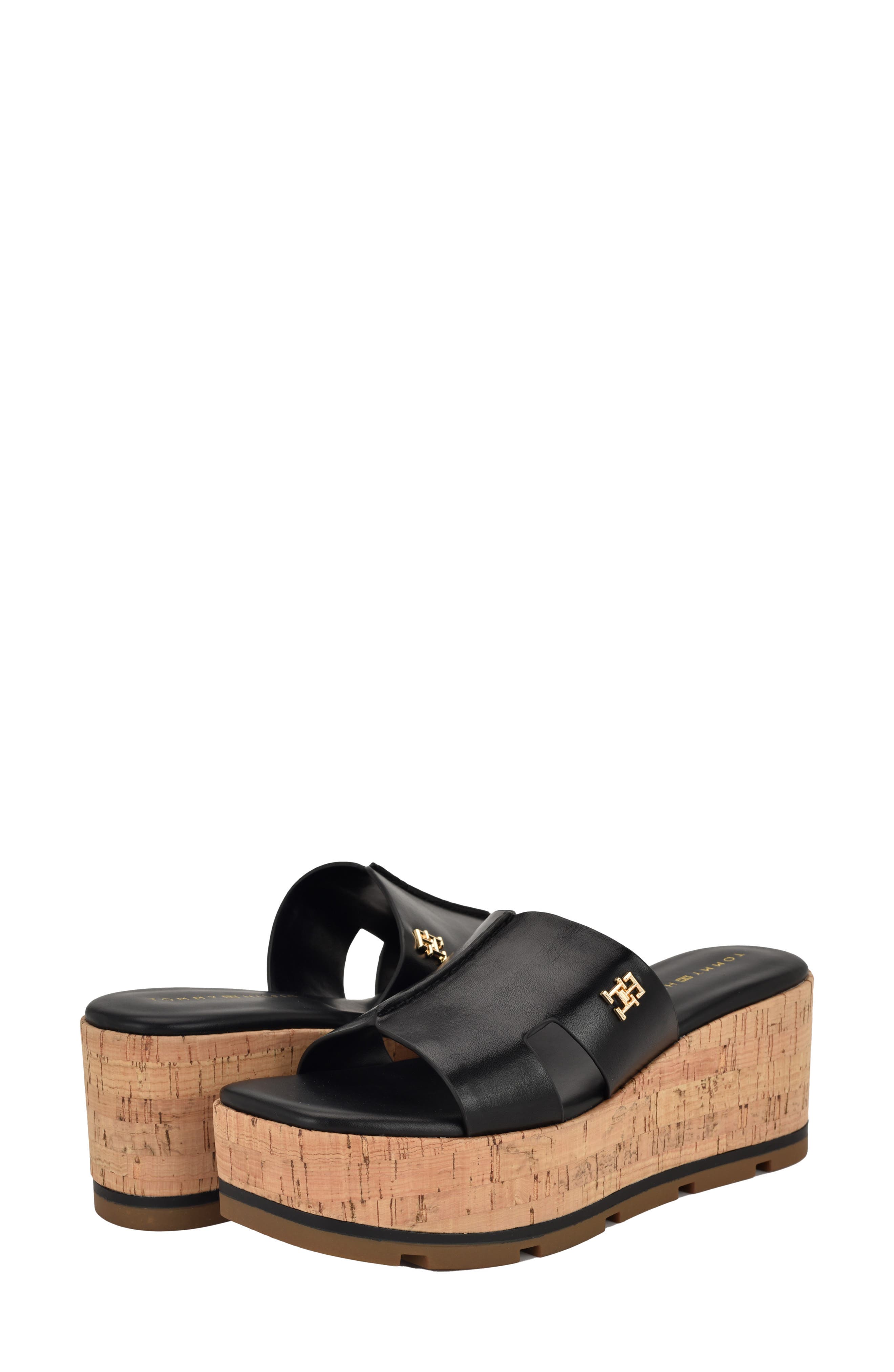 Tommy Hilfiger Heliena Platform Wedge Slide Sandal, Alternate, color, Black01
