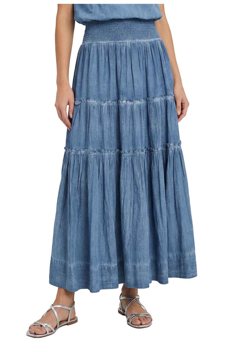 Change of Scenery Charlie Stonewash Denim-Look Smock Waist Slit Skirt, Main, color, Stonewash