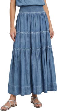 Change of Scenery Charlie Stonewash Denim-Look Smock Waist Slit Skirt
