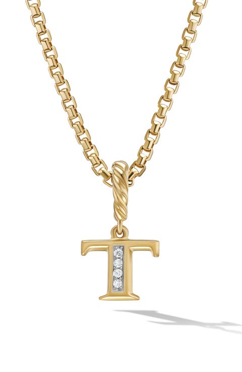 Pavé A Initial Pendant in 18K Yellow Gold with Diamonds
