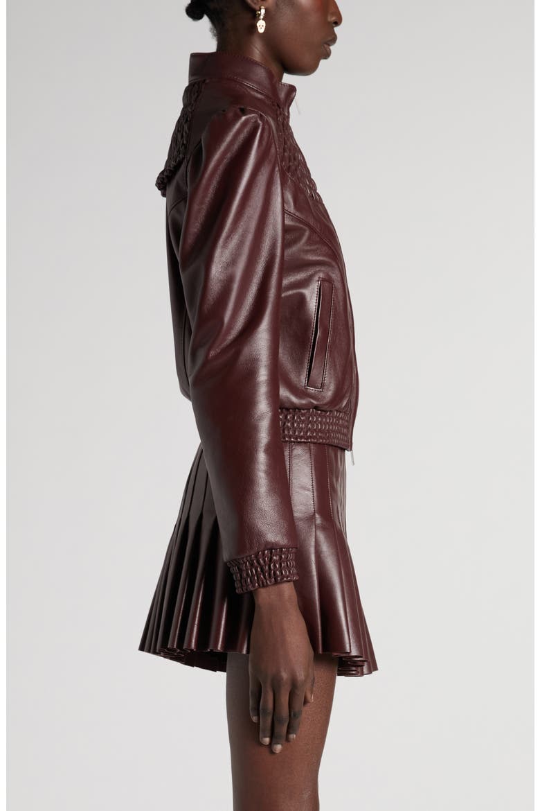Smocked Lambskin Leather Bomber Jacket, Alternate, color, LACQUER