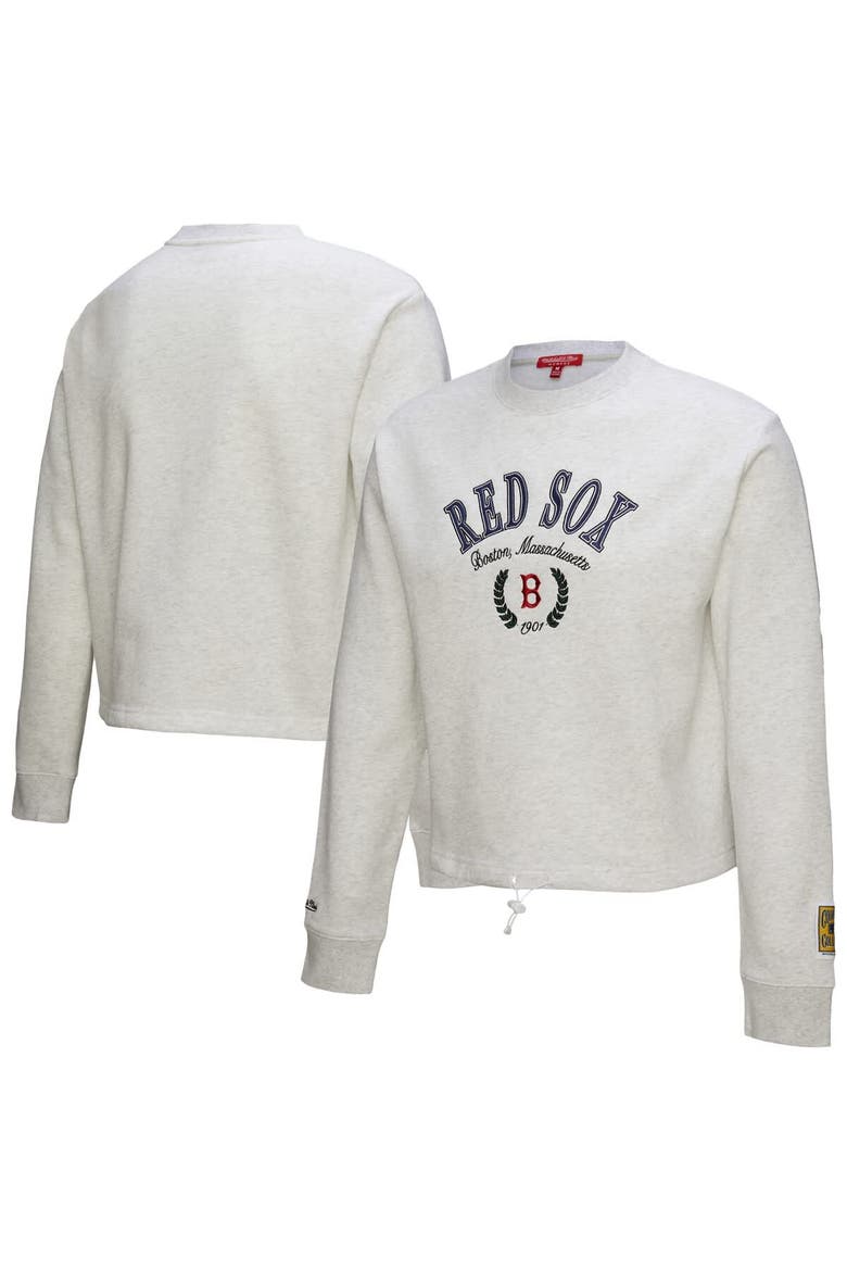 Women's Mitchell & Ness Heather Gray Boston Red Sox Cropped Toggle Pullover Sweatshirt, Main, color, Heather Gray