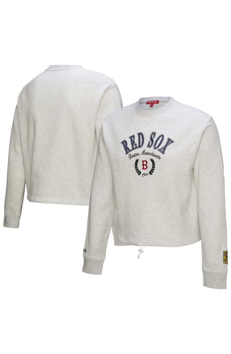 Mitchell & Ness Women's Mitchell & Ness Heather Gray Boston Red Sox Cropped Toggle Pullover Sweatshirt, Main, color, Heather Gray