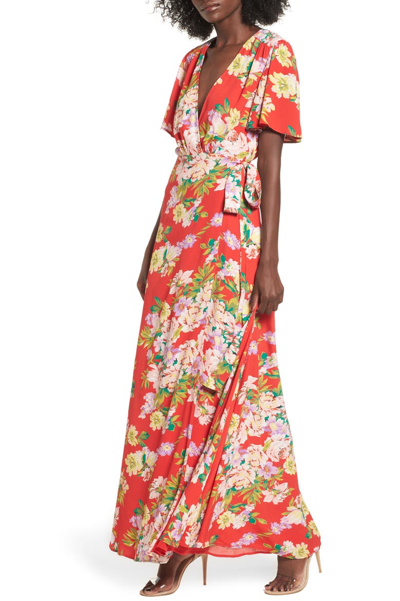 Plaza Wrap Maxi Dress, Main, color, RED