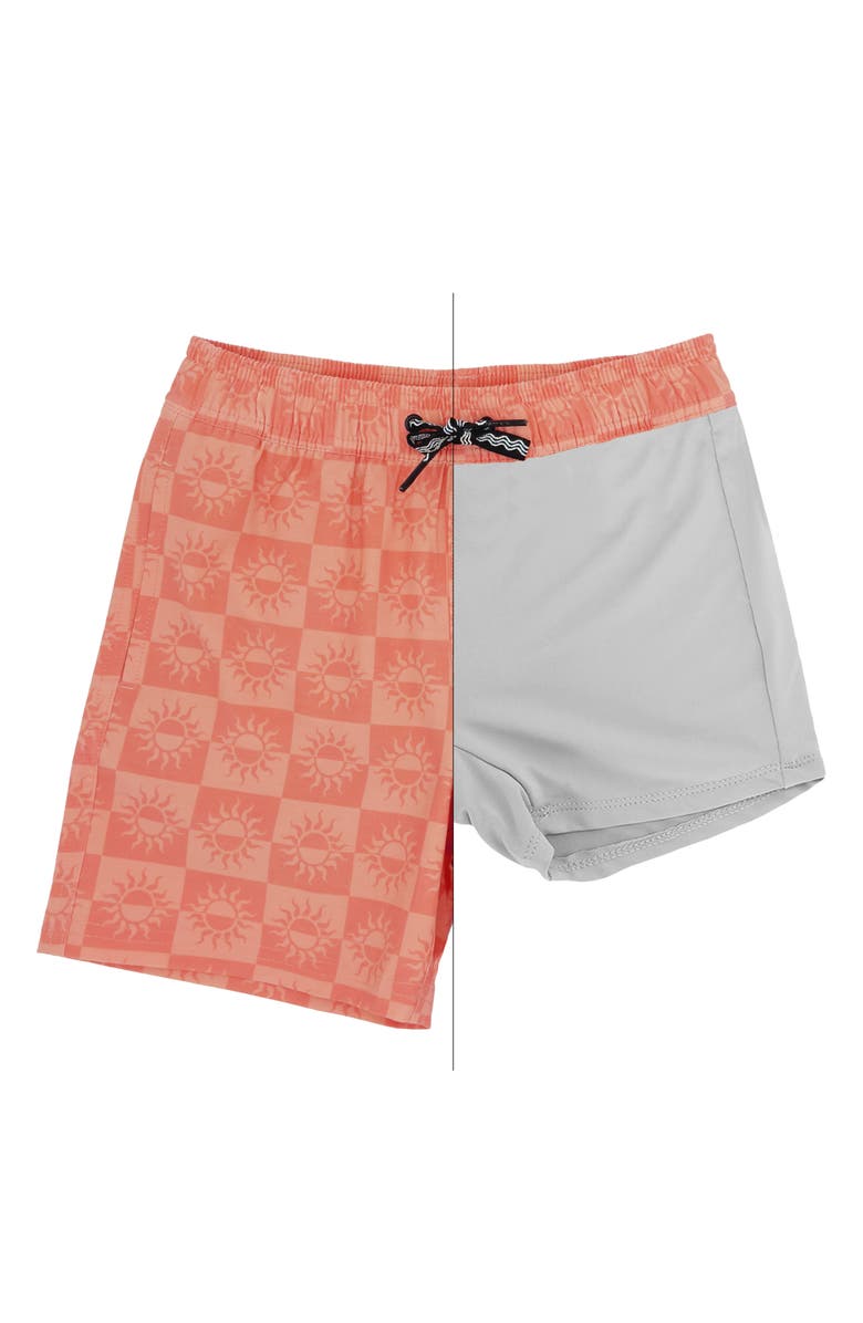 Feather 4 Arrow Kids' Sunrise Volley Swim Trunks, Alternate, color, Coral Orange