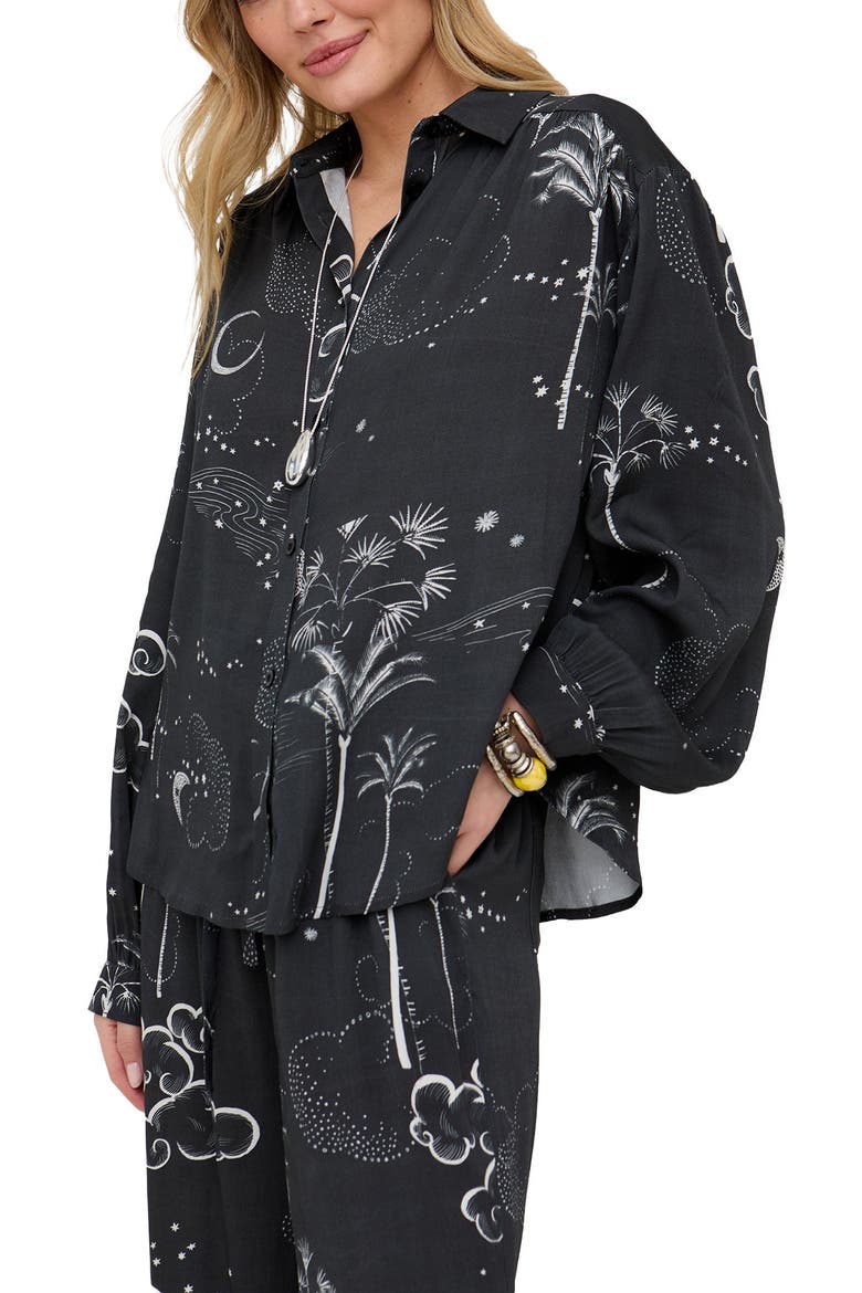 Palm Button Down Palm Print Shirt, Alternate, color, Black