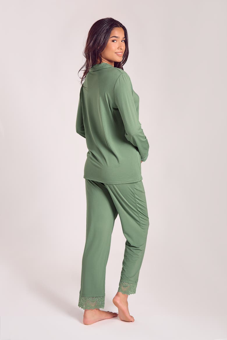 Modal Women's Pajama Set with Lace Trim, Alternate, color, Green