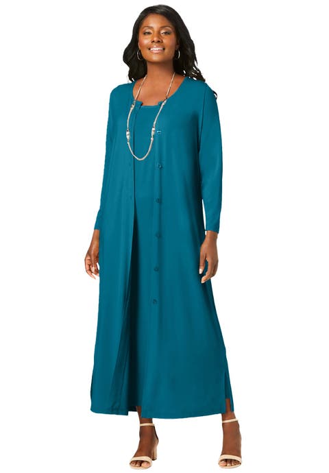 2-Piece Stretch Knit Duster Set (Plus Available)