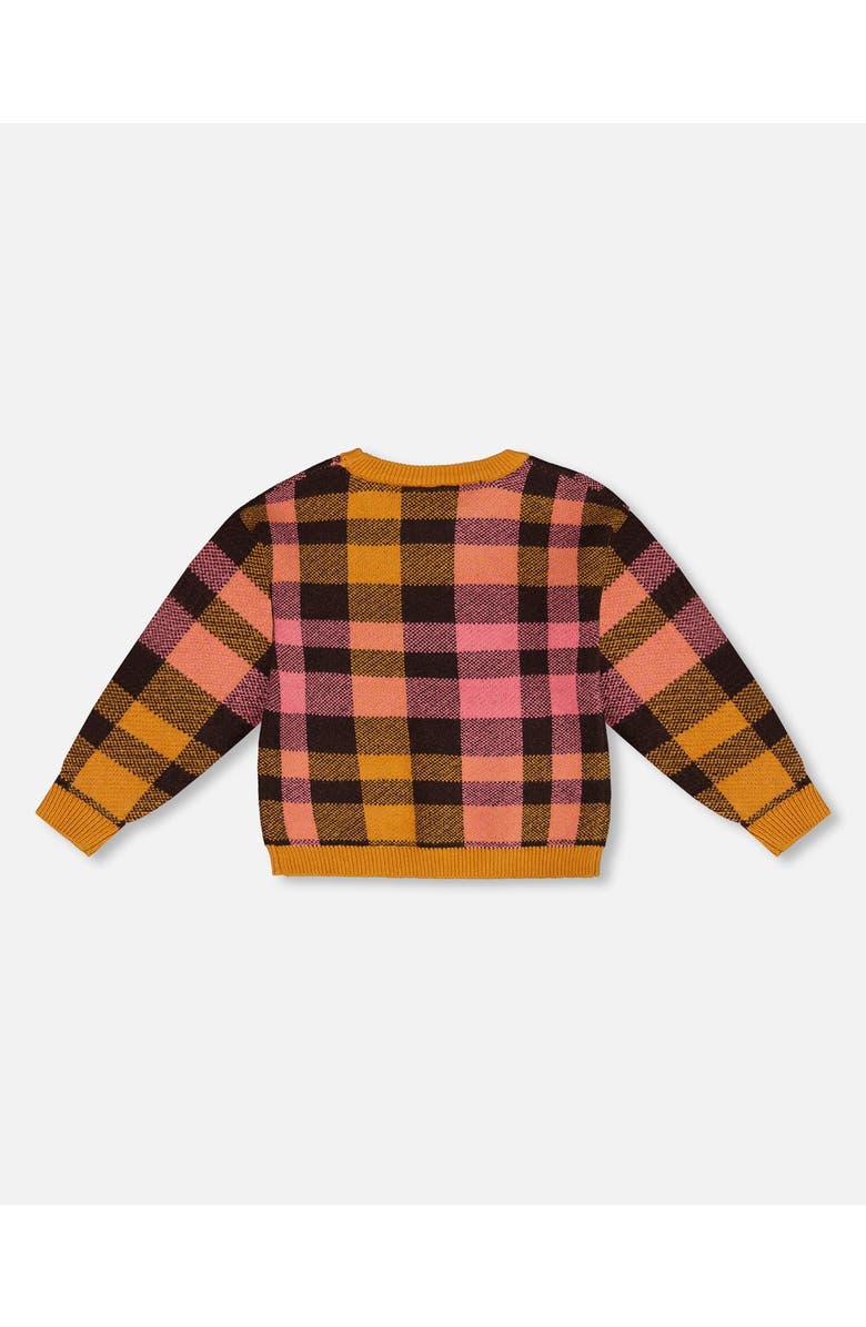 Deux par Deux Girl's Knit Top Plaid Magenta And Brown, Alternate, color, 