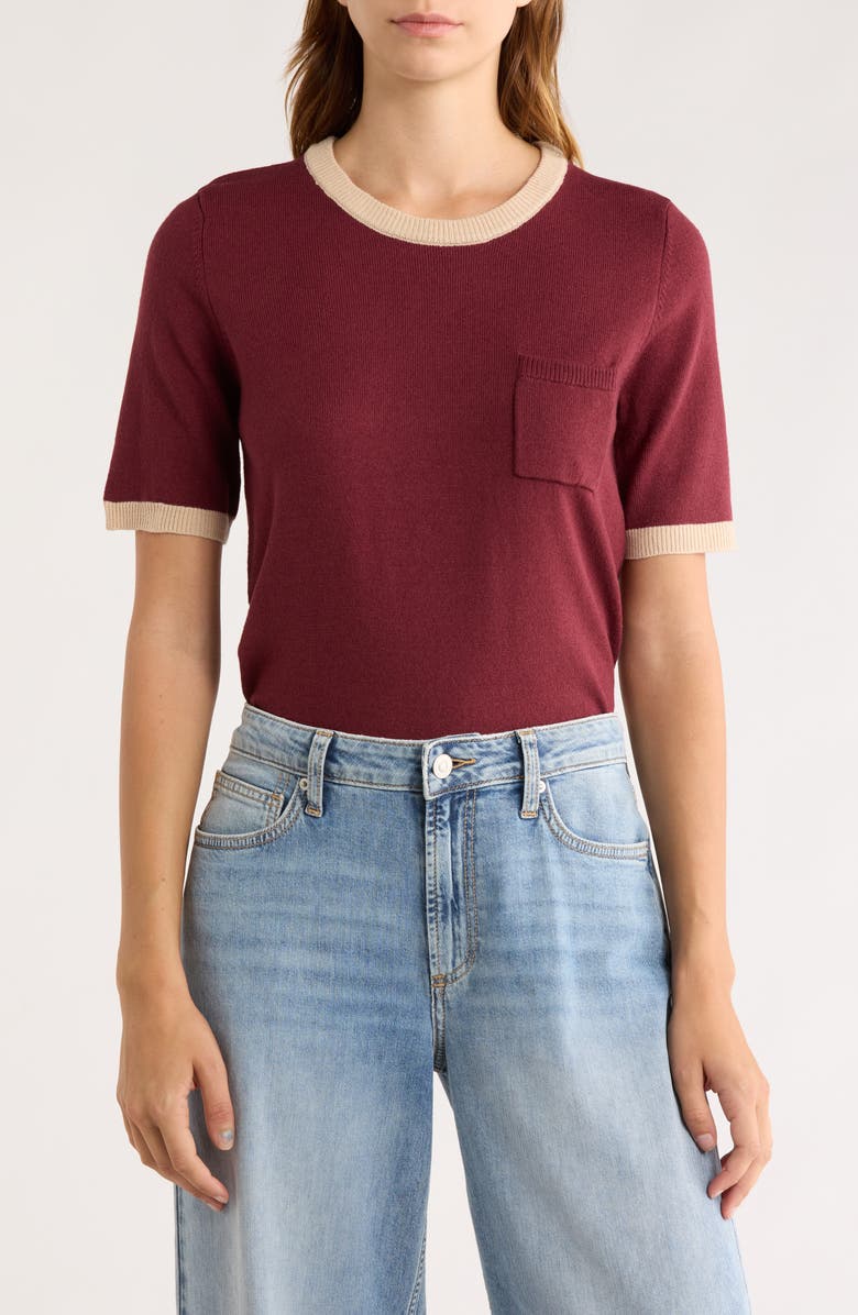 French Connection Babysoft Crop Ringer T-Shirt, Main, color, Bord/Sand