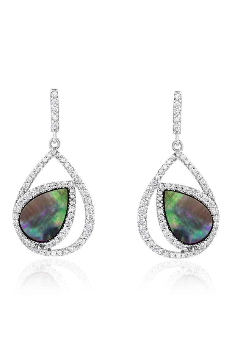 Cubic Zirconia & Black Mother-of-Pearl Drop Earrings, Main, color, BLACK