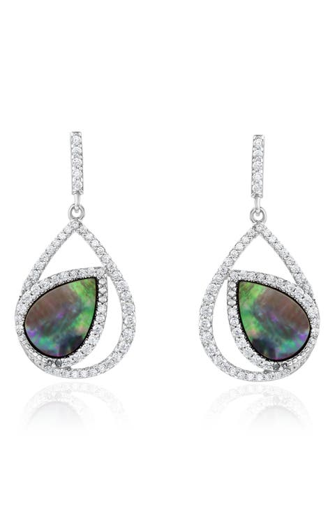 Cubic Zirconia & Black Mother-of-Pearl Drop Earrings