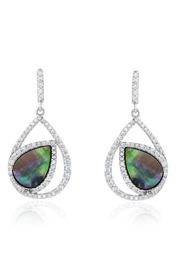 Suzy Levian Cubic Zirconia & Black Mother-of-pearl Drop Earrings