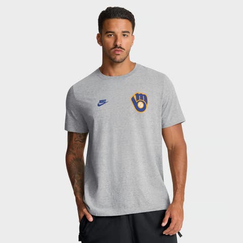Men's Nike Heather Gray Milwaukee Brewers Cooperstown 2-Hit T-Shirt