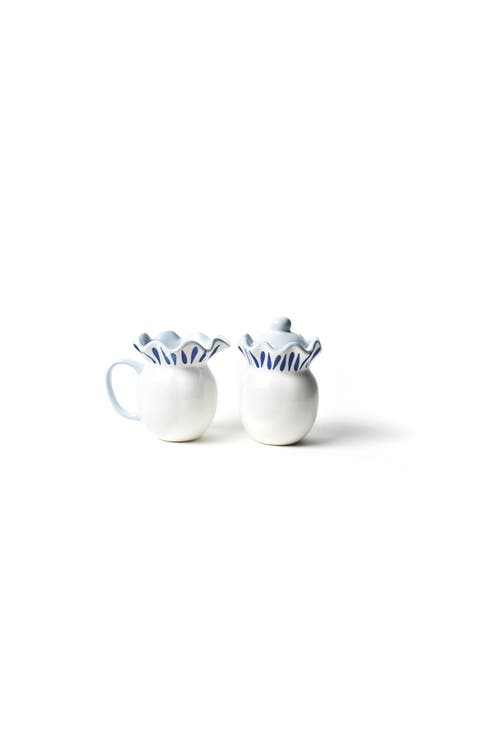 Iris Blue Drop Ruffle Cream and Sugar Set