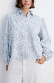 MANGO Embroidered Stripe Button-Up Shirt