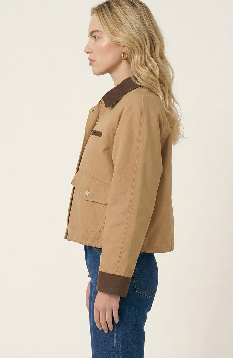Modenaire Cropped Contrast Collar Utility Jacket, Alternate, color, Tan / Brown