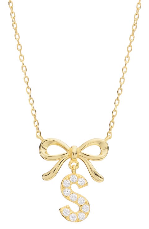Cubic Zirconia Bow Initial Pendant Necklace
