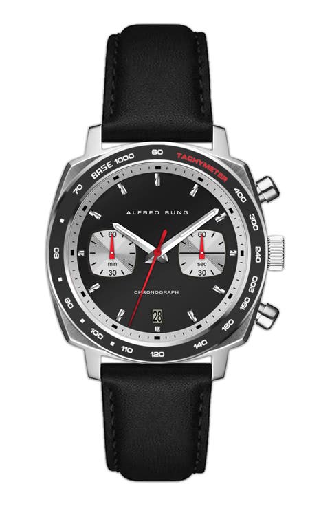 Chronograph Quartz Leather Strap Watch, 44mm
