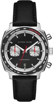 Alfred Sung Chronograph Quartz Leather Strap Watch, 44mm