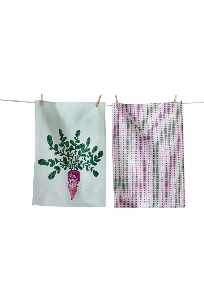 Eat Your Veggies Dishtowel S/2 Multi Cotton Everyday, Main, color, Purple