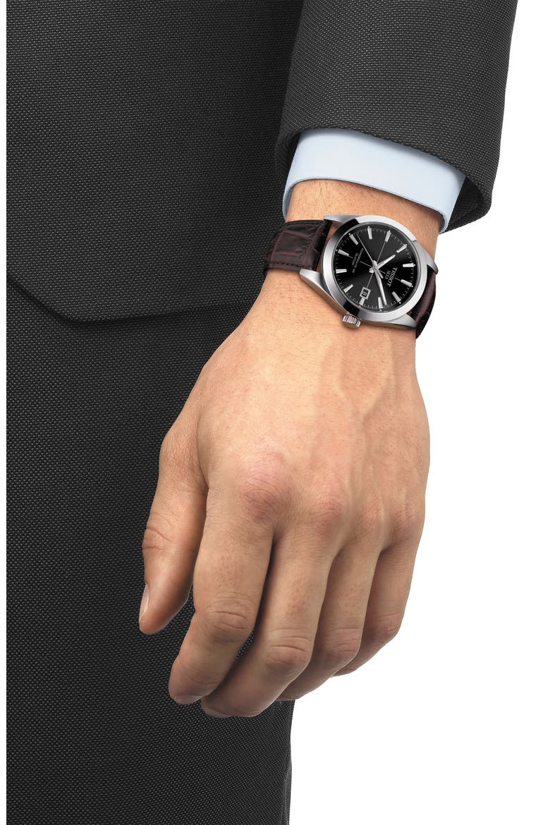Powermatic 80 Leather Strap Watch, 40mm, Alternate, color, BLACK
