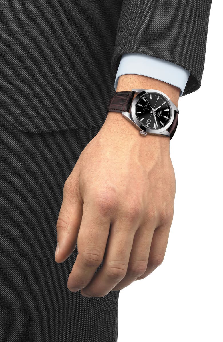 Tissot Powermatic 80 Leather Strap Watch, 40mm, Alternate, color, Black