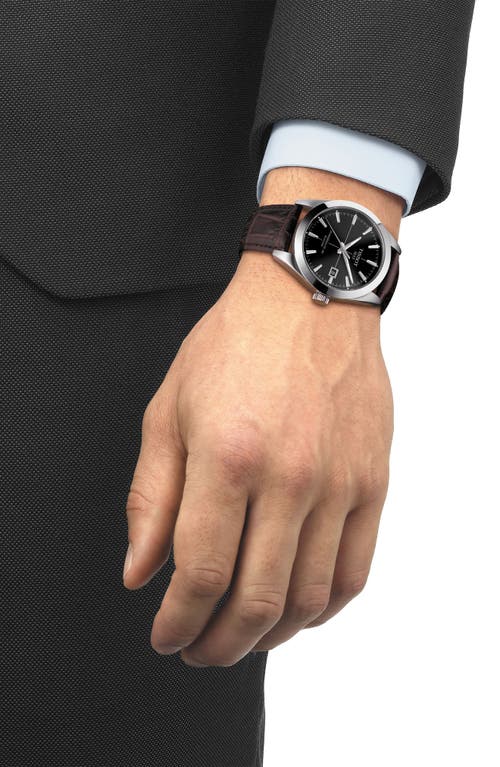 Tissot Gentleman Powermatic Leather Strap Watch, 40mm In Black