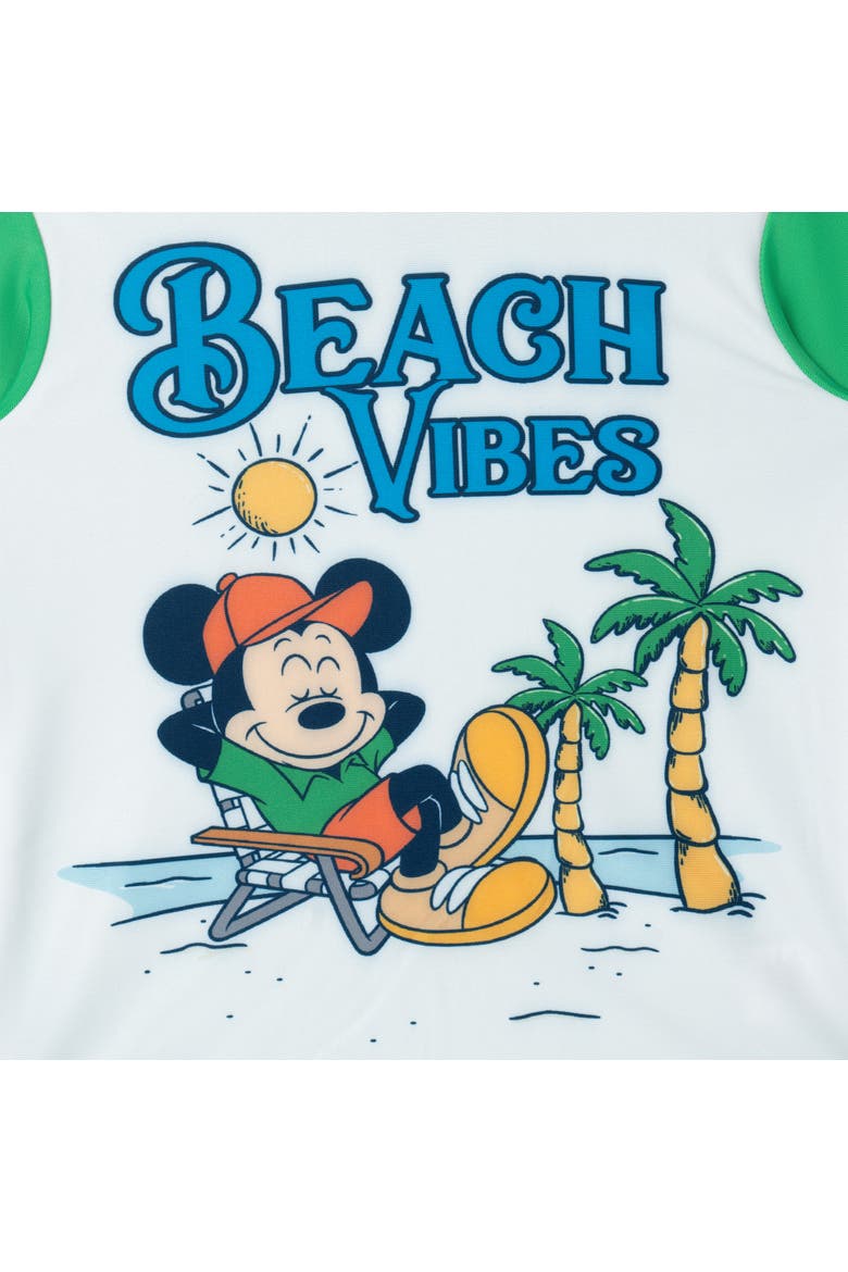 Mickey Mouse Swimwear 2-Piece Rash Guard and Swim Trunks Set, Alternate, color, Mickey Beach Green