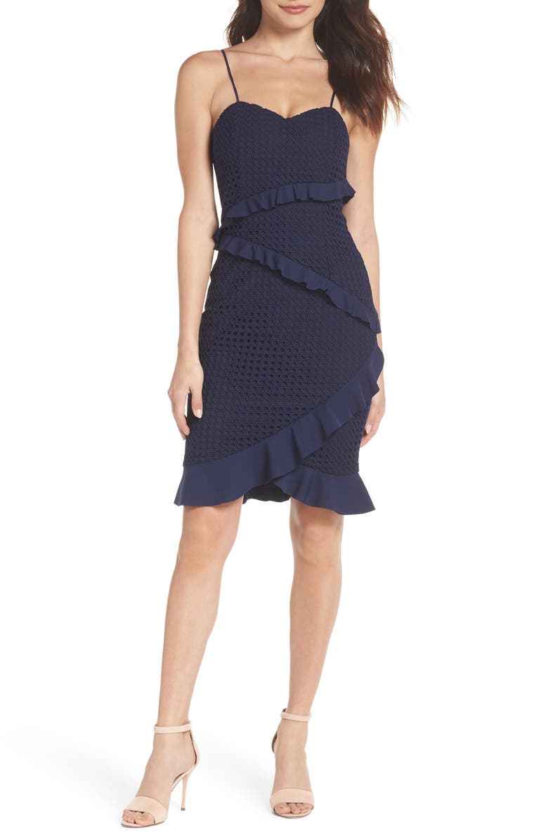 Bardot Fae Ruffle & Lace Dress, Main, color, 