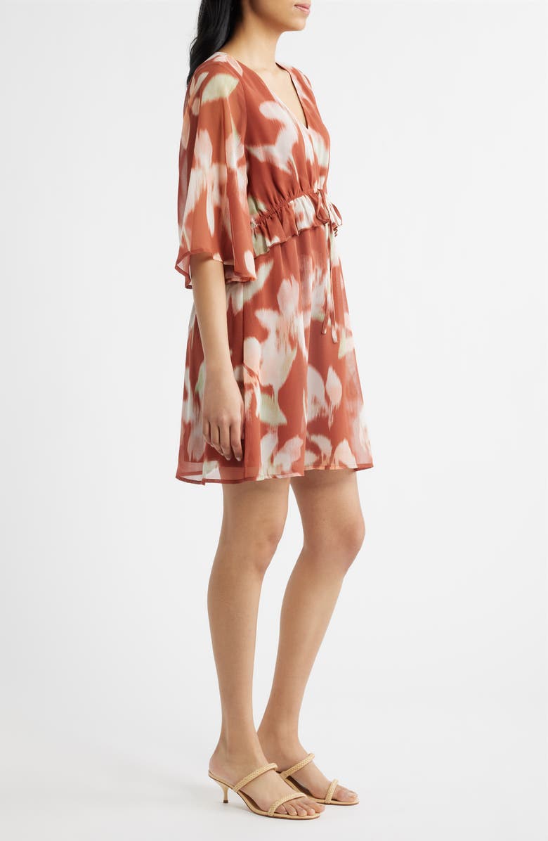 CITY BLUES Abstract Floral Print Minidress, Alternate, color, Paprika