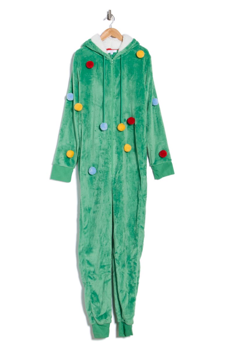 JACLYN Christmas Tree Hooded One-Piece Pajamas, Alternate, color, Solid Leprechaun
