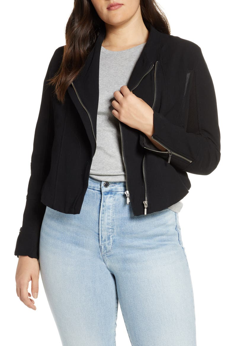 Mesh Detail Crepe Jacket, Alternate, color, SIN CITY