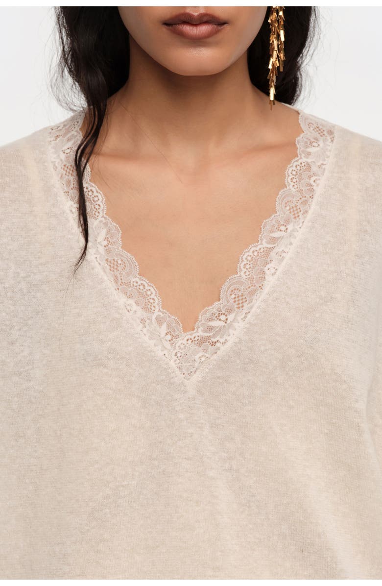Bimba y Lola Long Linen Cotton Lace Sweater, Alternate, color, Ivory